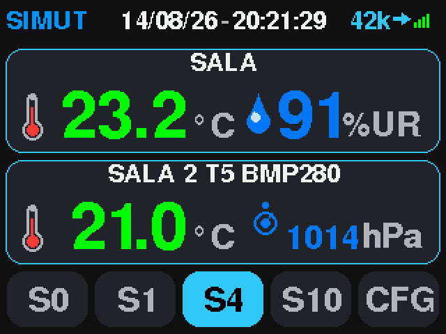The SIMUT touch interface cycling through its screens.